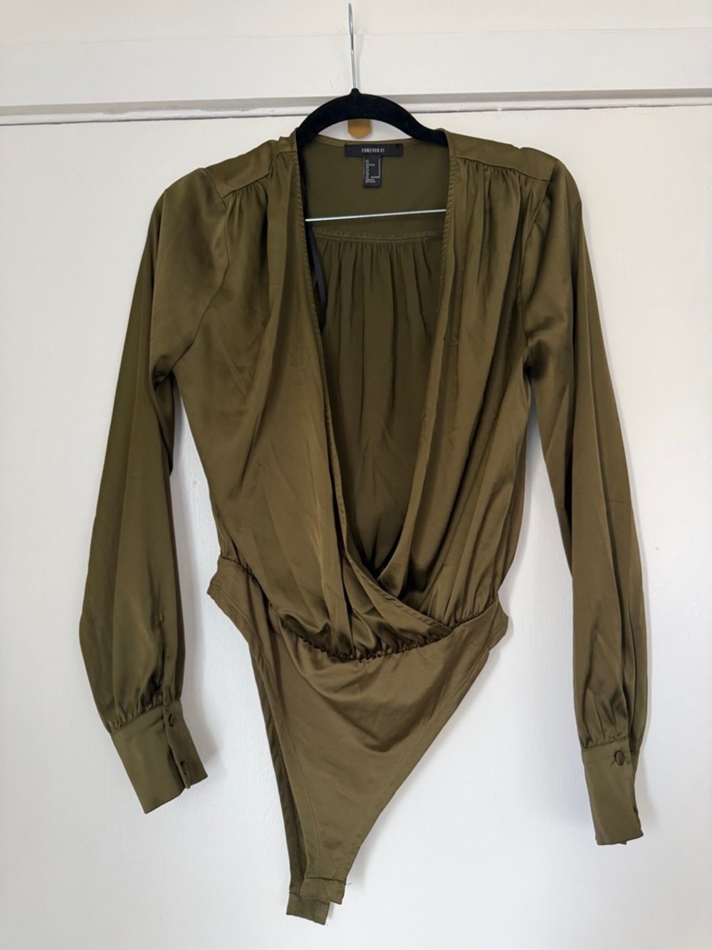 Forever 21 Olive Green Surplice Long Sleeve Bodysuit